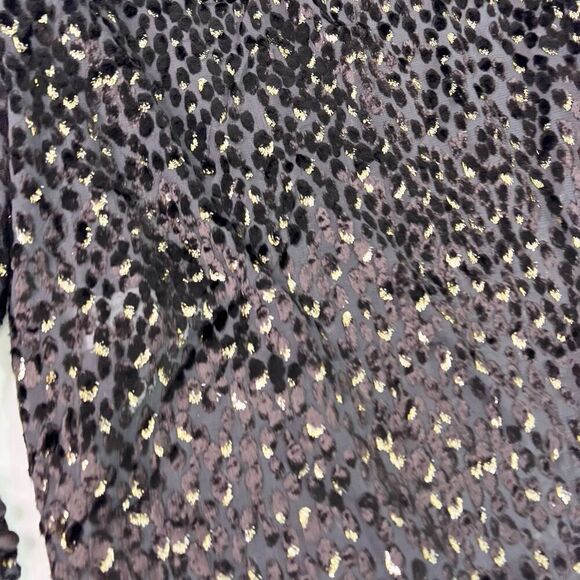 ALC Ophelia Blouse Womens 2 Brown Long Sleeve Tie Neck Velvet Metallic New - Picture 11 of 12